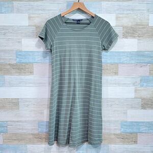 Free Fly Raglan Sleeve T Shirt Dress Green White Stripe Casual Womens Small